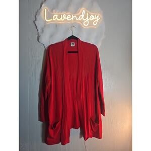 Anne Klein Red Open Front Long Cardigan Size Plus 2XL Women